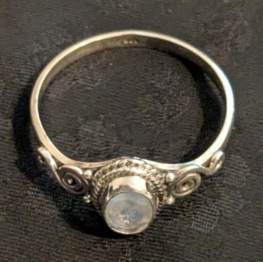 New 925 Solid Sterling Silver Natural Rainbow Moonstone Ring Size 11 - Picture 5 of 9